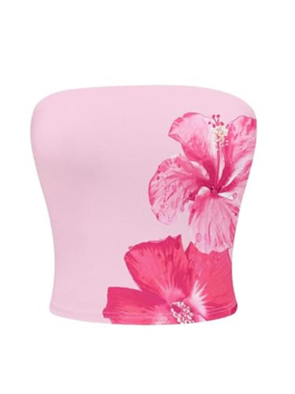 Women's Pink  Summer  Tropical Floral  Strapless Crop Tube Top